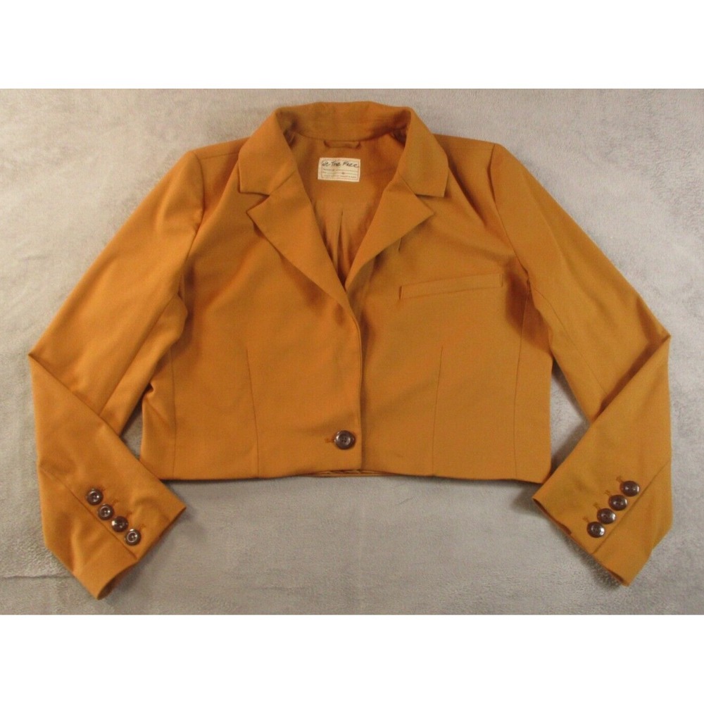 Free People Block Party Cropped Blazer Jacket Womens  XL Copper Brown 4 Buttons
